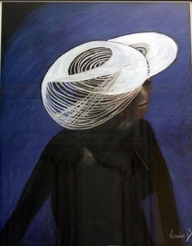 L'artiste louise bressange - Femme au chapeau blanc