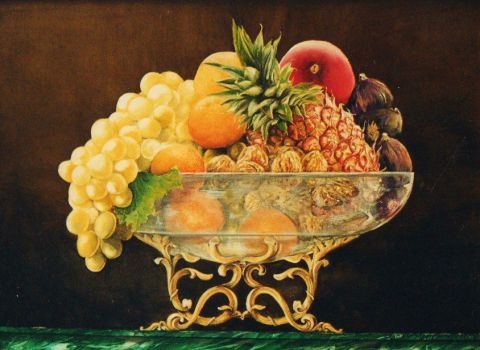 Coupe de fruits avec ananas - Peinture - Jacques MONCHO