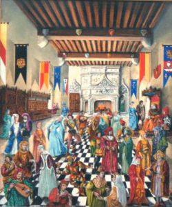Peinture de Jacques MONCHO: Les musiciens au château