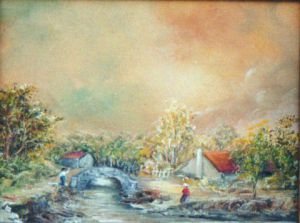 Peinture de Jacques MONCHO: Maison au bord d'une rivière