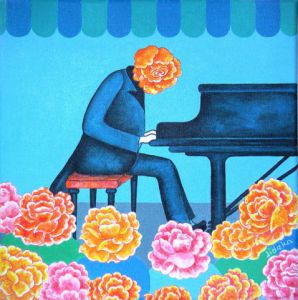 Peinture de Jideka: Rose au piano