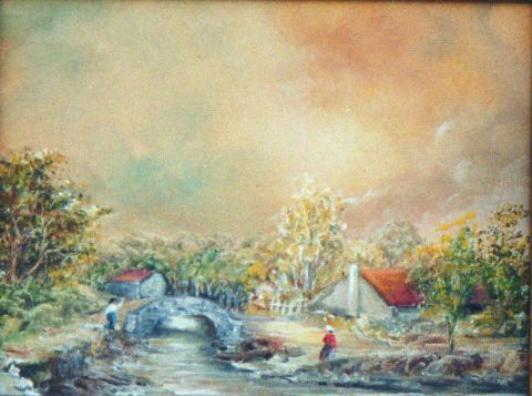 Maison au bord d'une rivière - Peinture - Jacques MONCHO