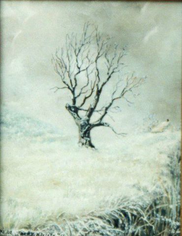 Viel arbre sous la neige - Peinture - Jacques MONCHO