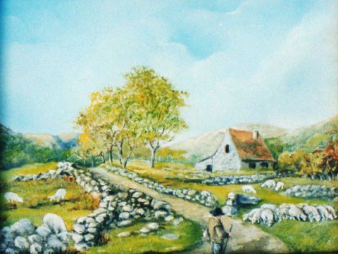 Berger avec ses moutons - Peinture - Jacques MONCHO