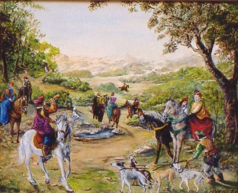 Scène de chasse avec lévriers - Peinture - Jacques MONCHO