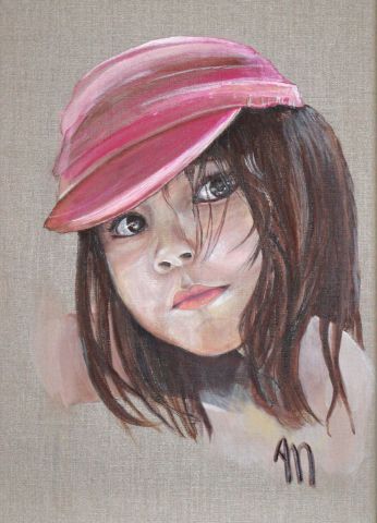 L'artiste annie massollo -  CHACHA , La Petite Fille à La Casquette Rose