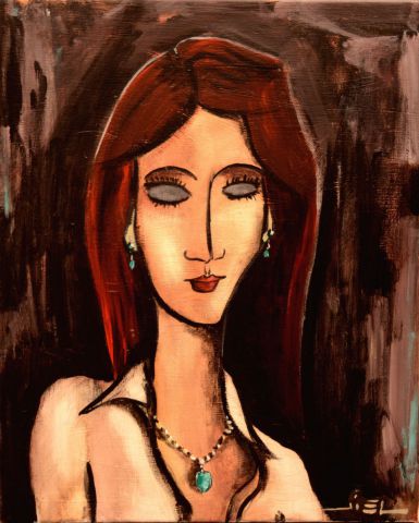 JEUNE FEMME AUX CHEVEUX ROUGES A L'EMERAUDE - Peinture - JIEL JEUNE FEMME AUX CHEVEUX ROUGES A L'EMERAUDE - Peinture - JIEL