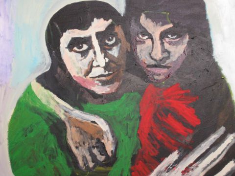 Mère et sa fille au regard terrible  - Peinture - Anna Demadre-Synoradzka