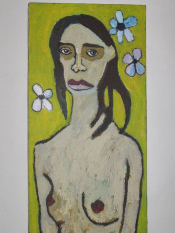 L'artiste Anna Demadre-Synoradzka - Fille nue aux trois fleure bleus