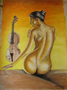 Peinture de derkaoui: femme nu de dos