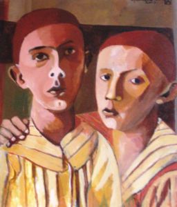 Peinture de Anna Demadre-Synoradzka: Frères en brun 