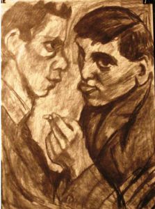 Dessin de Anna Demadre-Synoradzka: Deux jeunes hommes