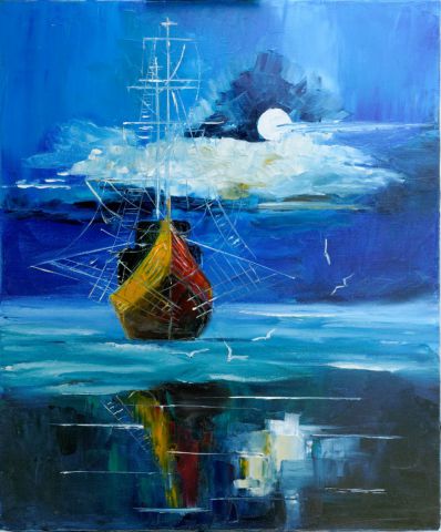 Lune et mer - Peinture - Arina Tcherem