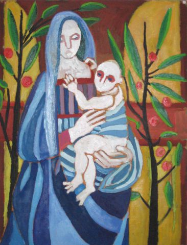 Vierge à l'enfant - Peinture - Anna Demadre-Synoradzka