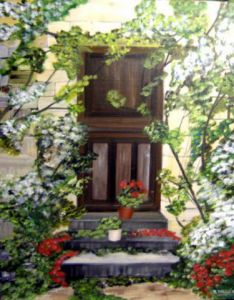 Peinture de roselyne halluin: la porte abandonnée