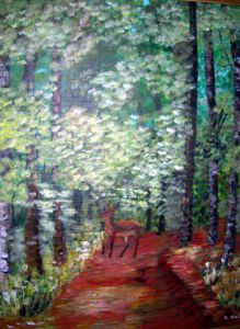 Peinture de roselyne halluin: Au coeur de la forêt