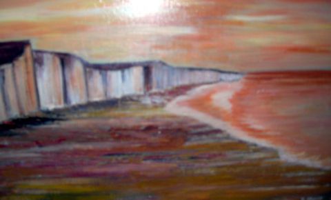 Coucher de soleil sur les falaises - Peinture - roselyne halluin