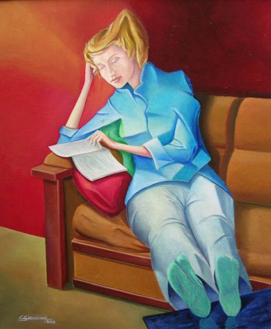 Jeune femme lisant - Peinture - simonian christian