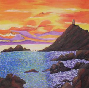 Peinture de Paoli: Coucher de soleil sur les iles sanguinaires 
