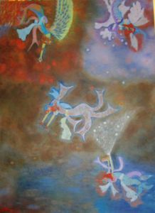 Peinture de Marie-rose Atchama: les 4 fées:  Feu Air Terre Eau