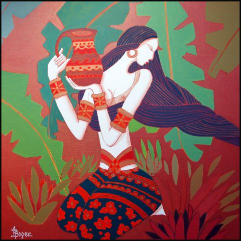 femme ethnique au vase - Peinture - bogen patrice