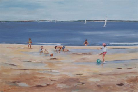 enfants à la plage 4 - Peinture - francoise ader