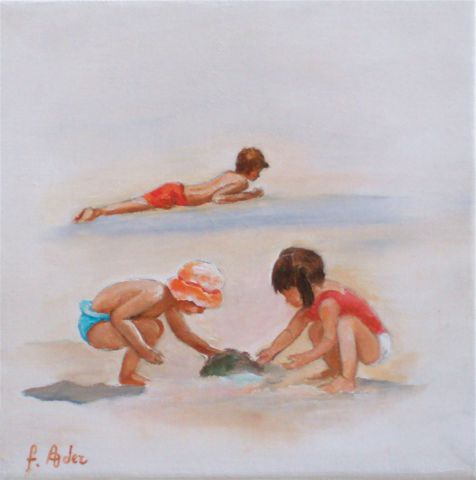 enfants à la plage 4 - Peinture - francoise ader