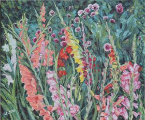 Peinture de Gerard SERVAIS: le jardin aux fleurs