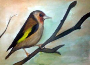 Peinture de roselyne halluin: l'oiseau sur la branche