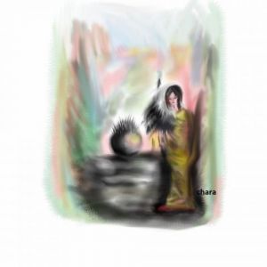 Art_numerique de chara: Ptite femme en forêt- Dessin numérique