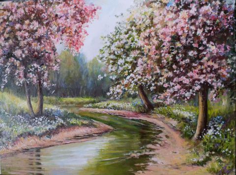L'artiste Francine Texier - Cerisiers roses et pommiers blancs