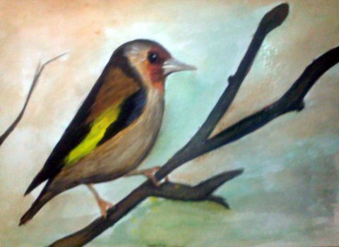 l'oiseau sur la branche - Peinture - roselyne halluin