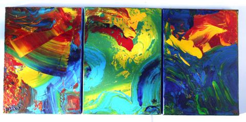 Triptique au vol -  Peinture acrylique - Abstrait 30x70 - Peinture - chara