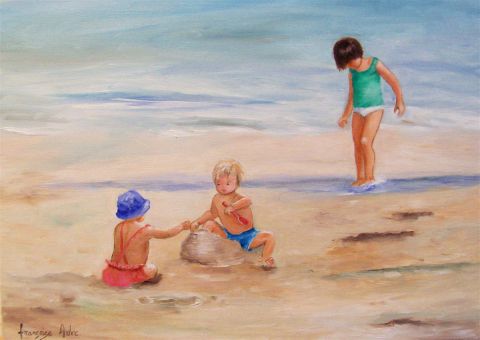 bebes à la plage - Peinture - francoise ader