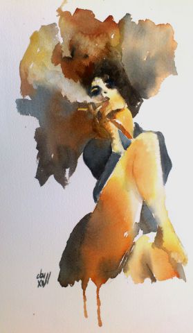 femme a la cigarette - Peinture - buzy