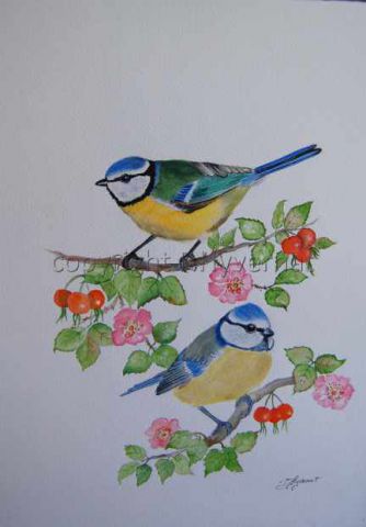 mésanges bleues - Peinture - Patricia HYVERNAT