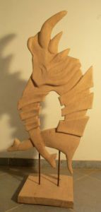 Sculpture de unicornis: sculpture sur bois en chene laissee a l'état naturel