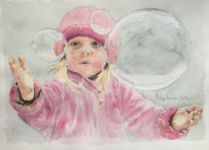Peinture de Philippe DEMARS: La petite fille aux bulles de savon