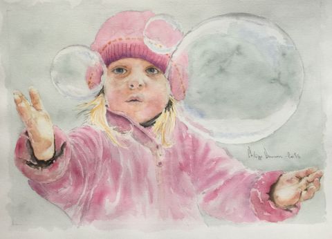 La petite fille aux bulles de savon - Peinture - Philippe DEMARS