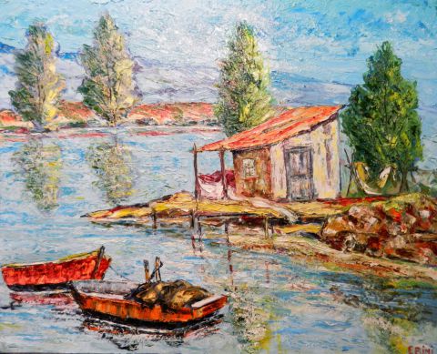 Cabanon et bateau de péche  - Peinture - litalien