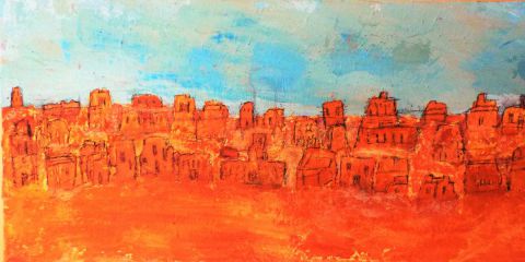 village du désert africain - Peinture - Duplouy