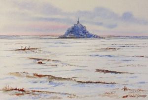 Peinture de Michel Guillard: Le mont saint Michel sous la neige