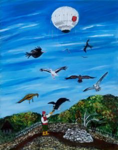 Peinture de Catherine Dutailly: Le bal des oiseaux (Puy du Fou, Vendée)  