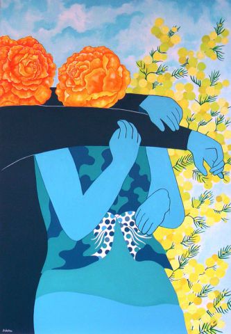 L'artiste Jideka - Près du mimosa en fleurs