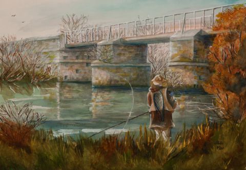 Canal d'Arles à Bouc, Pont du Mas de la Galère - Peinture - CLODEMAR