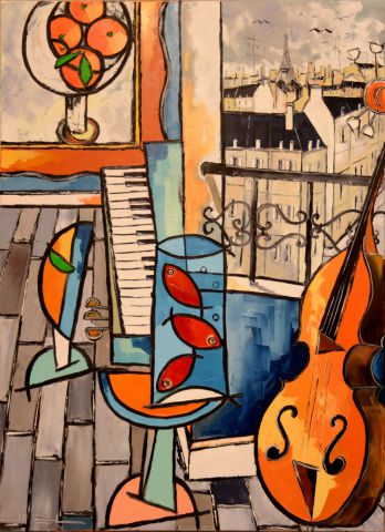 les 3 poissons rouges de matisse avec violoncelle etc - Peinture - JIEL les 3 poissons rouges de matisse avec violoncelle etc - Peinture - JIEL
