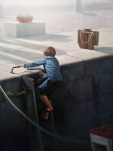 Voir cette oeuvre de A  kayoum Khounfais: Le chevalet sur le quai ( Honfleur )