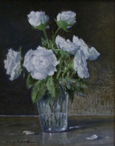 Peinture de marpielo: verre aux roses blanches