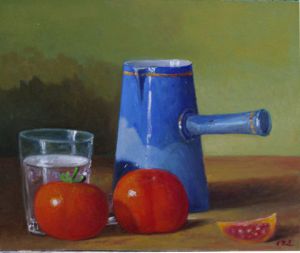 Voir le détail de cette oeuvre: broc, tomates, verre