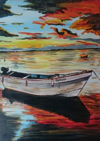 Barque sous le Coucher de soleil - Peinture - ph creations